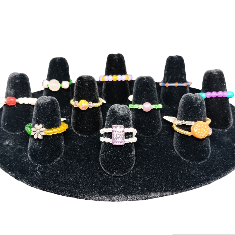 HANDMADE Lot of 10 Multicolor Stackable Beaded Adjustable Stretch Rings Set